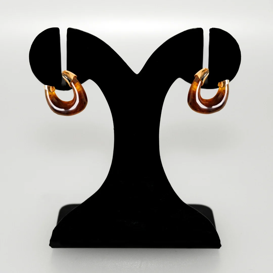 Brown And Gold Huggie Hoop Earrings - Image 6