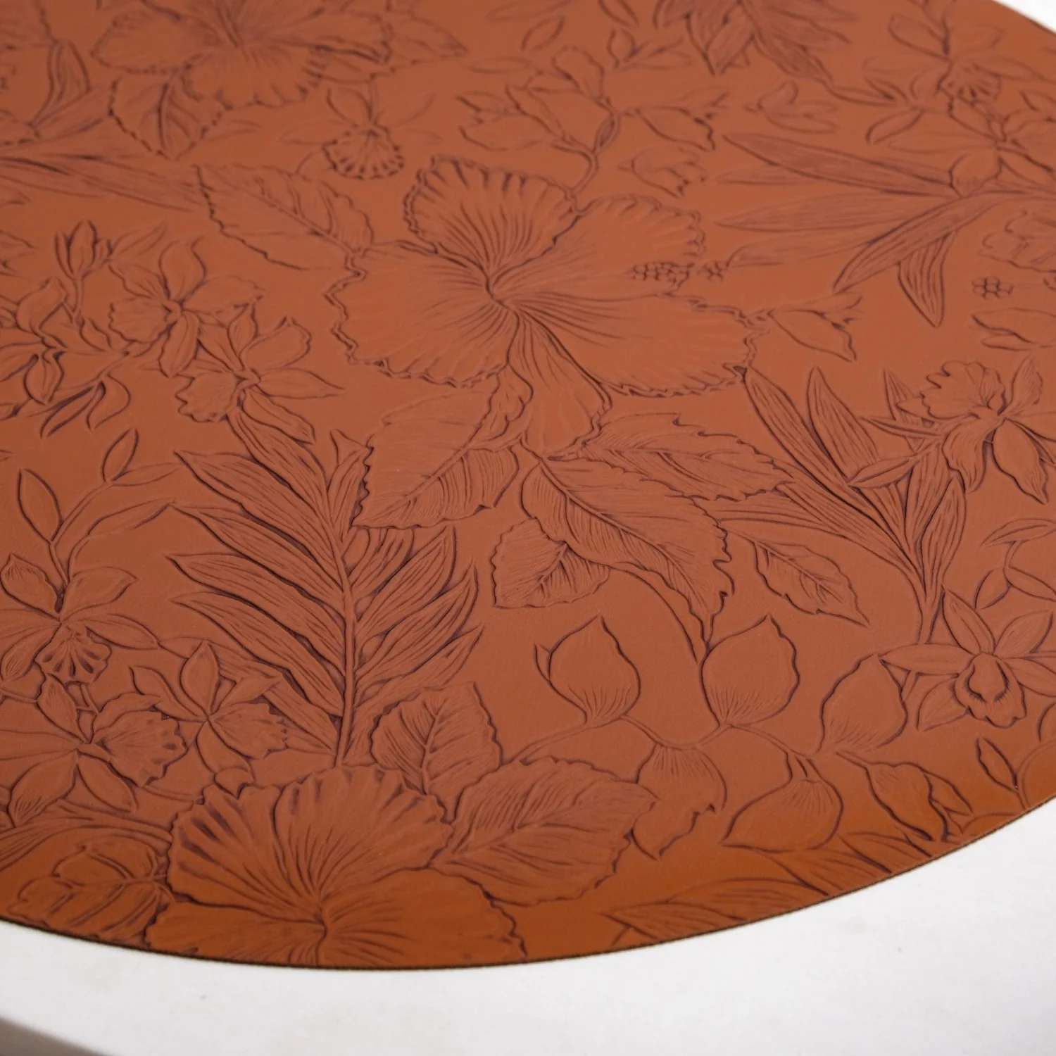 Brown Embossed Hibiscus Round Placemats Set Of 6 - Image 3