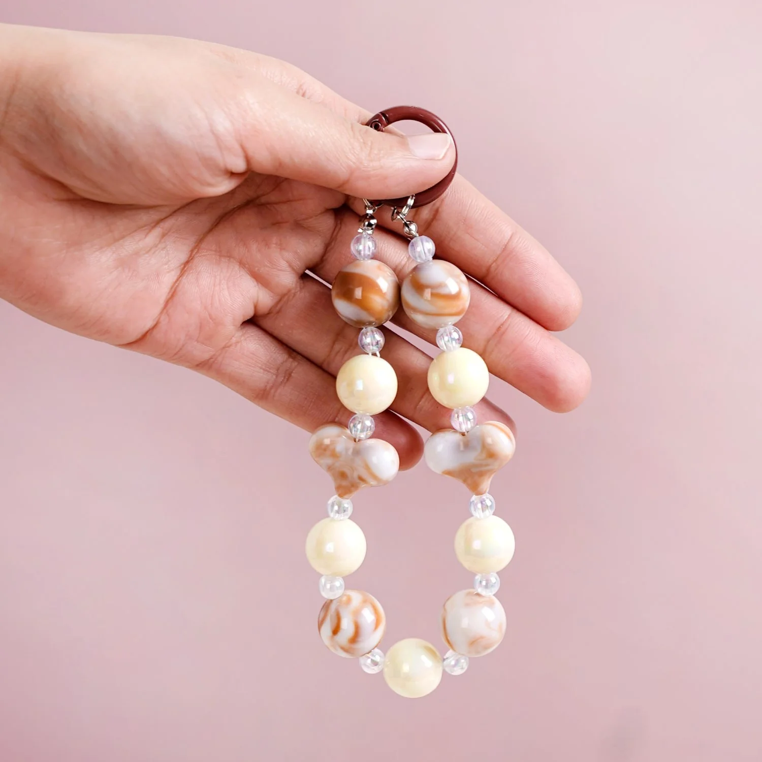 Brown Marble Pattern Love Loop Keychain - Image 2