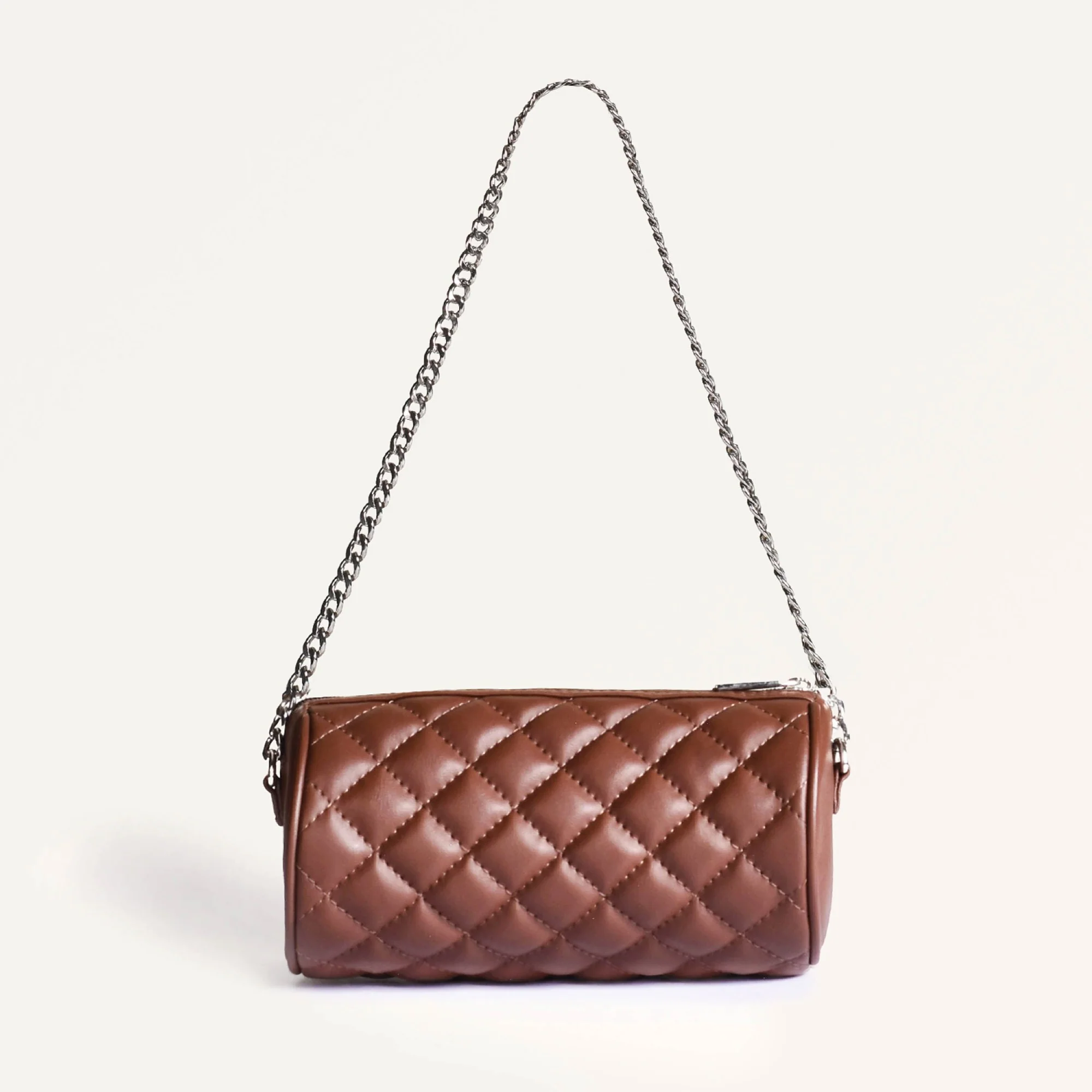 Brown Mini Barrel Bag With Sling Chain - Image 11