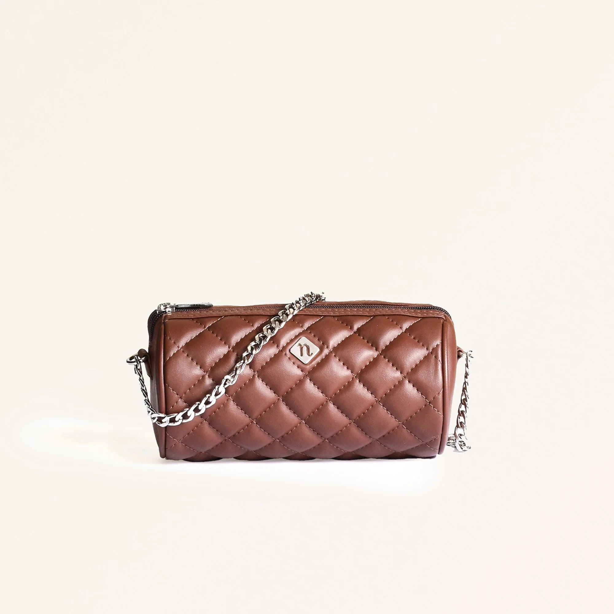Brown Mini Barrel Bag With Sling Chain - Image 4