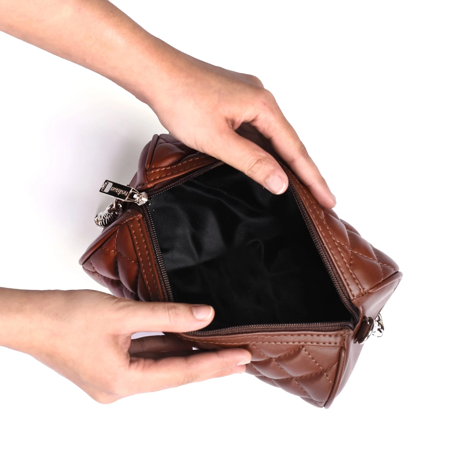 Brown Mini Barrel Bag With Sling Chain - Image 9