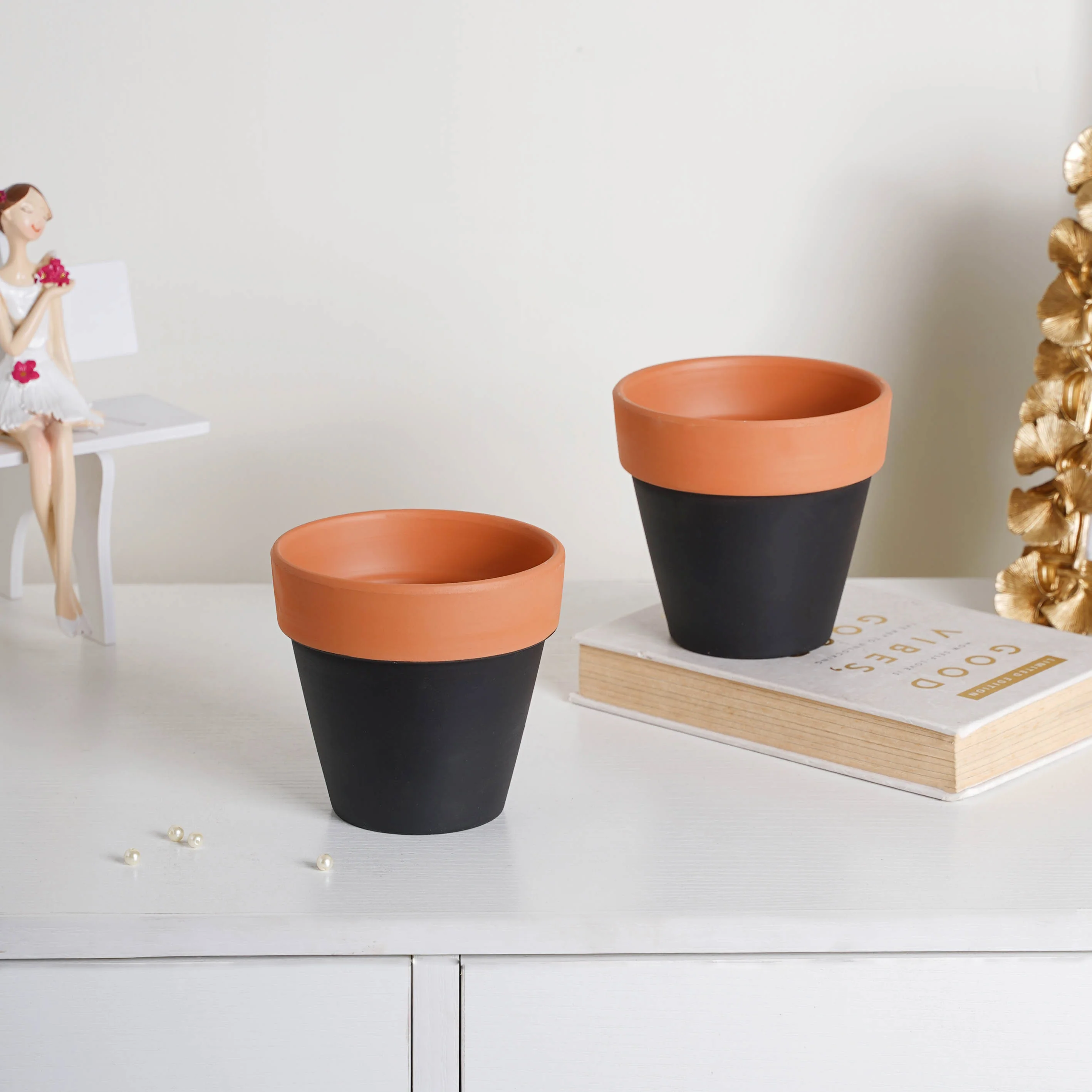 Brown Rim Black Clay Pot Set Of 2 - Image 6
