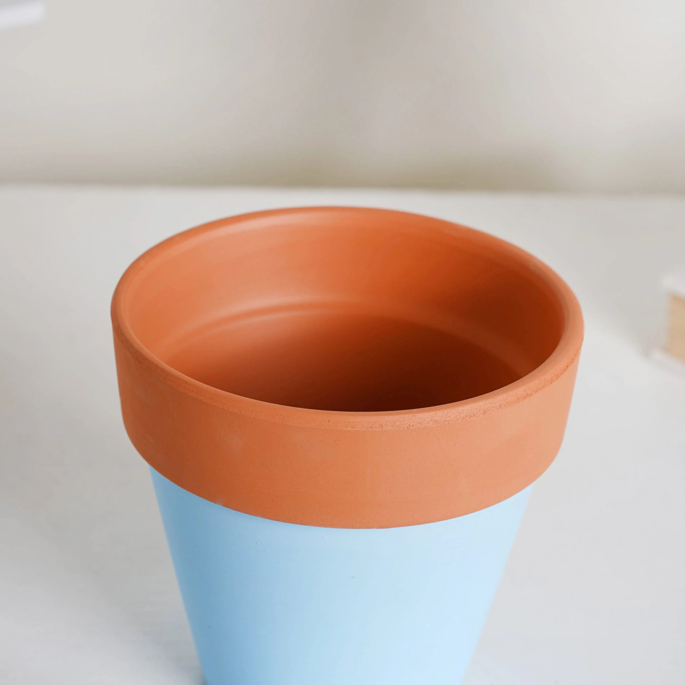 Brown Rim Sky Blue Clay Pot Set Of 2 - Image 7