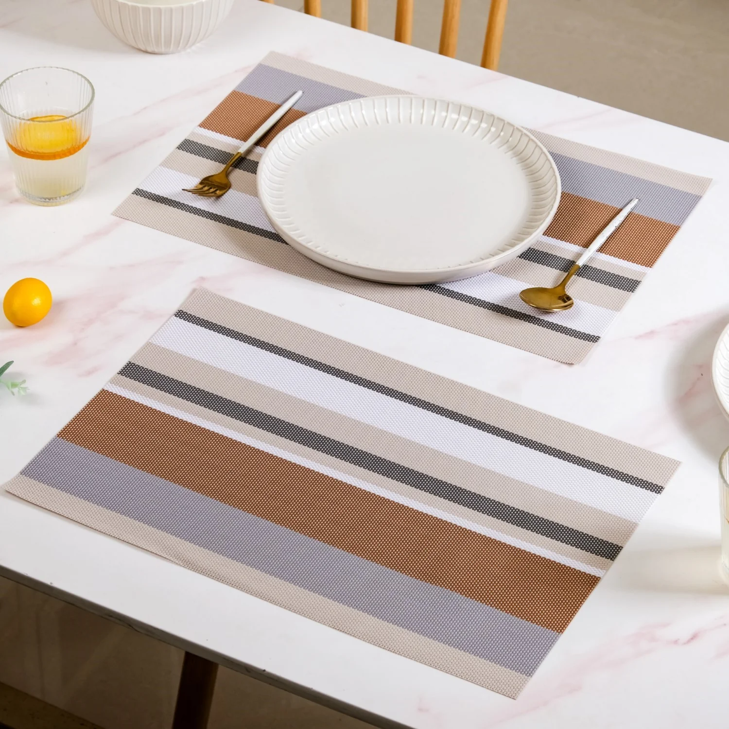 Brown Stripes Dining Table Mats Set Of 6 - Image 2