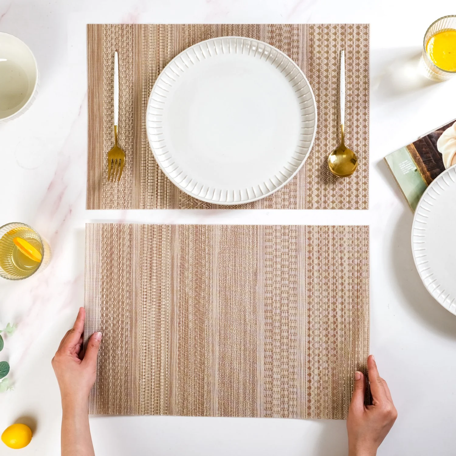 Brownish Beige Dinner Table Mat Set Of 6 - Image 3