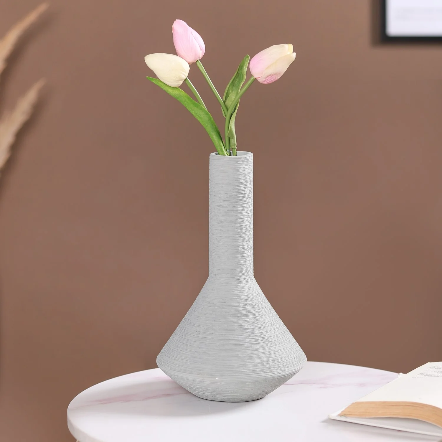 Brushed Texture Scandinavian Vase Grey - Image 2