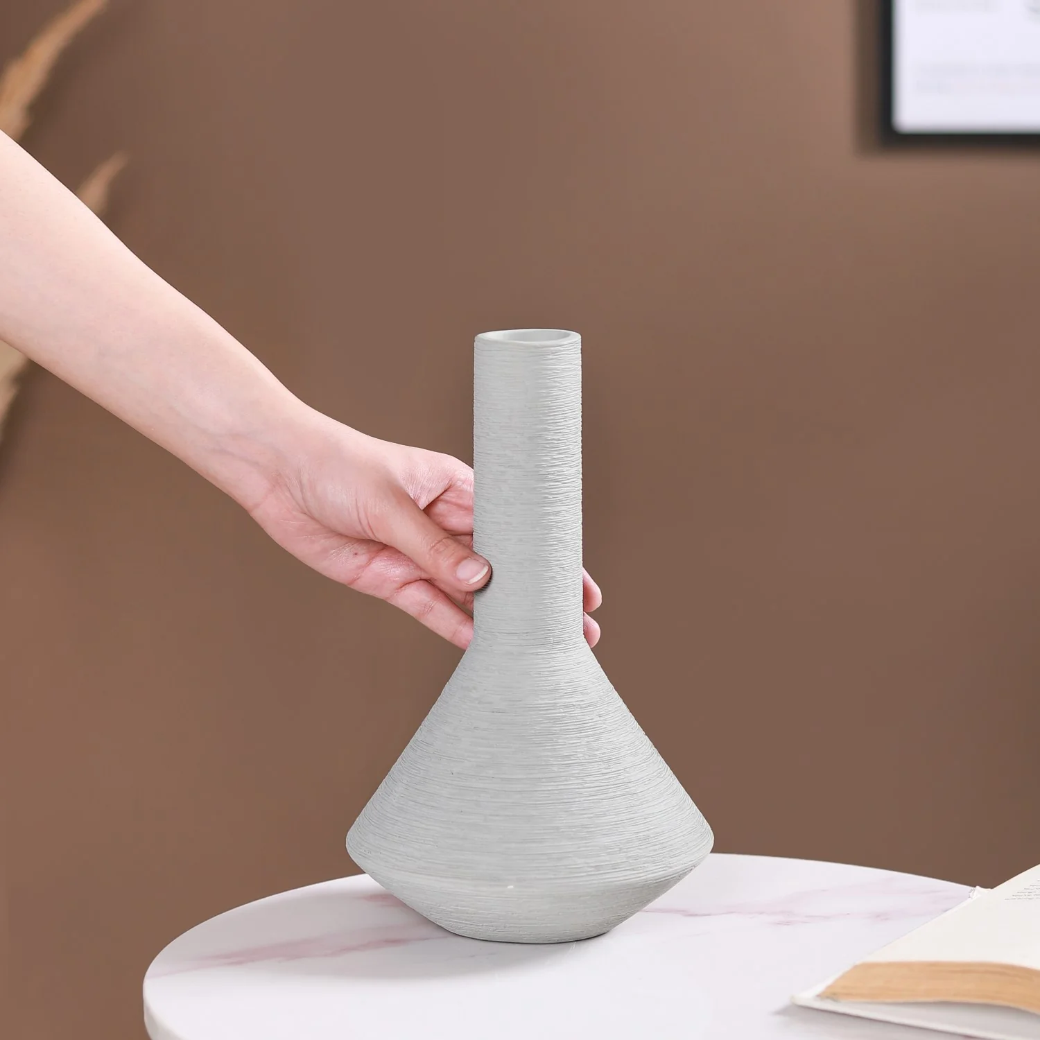 Brushed Texture Scandinavian Vase Grey - Image 3