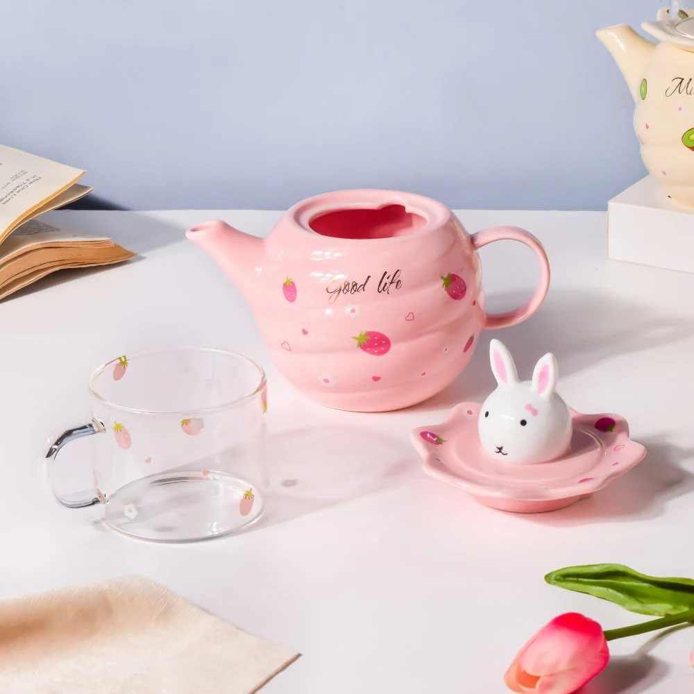 Bunny Tea Cup And Kettle Pink - Image 3