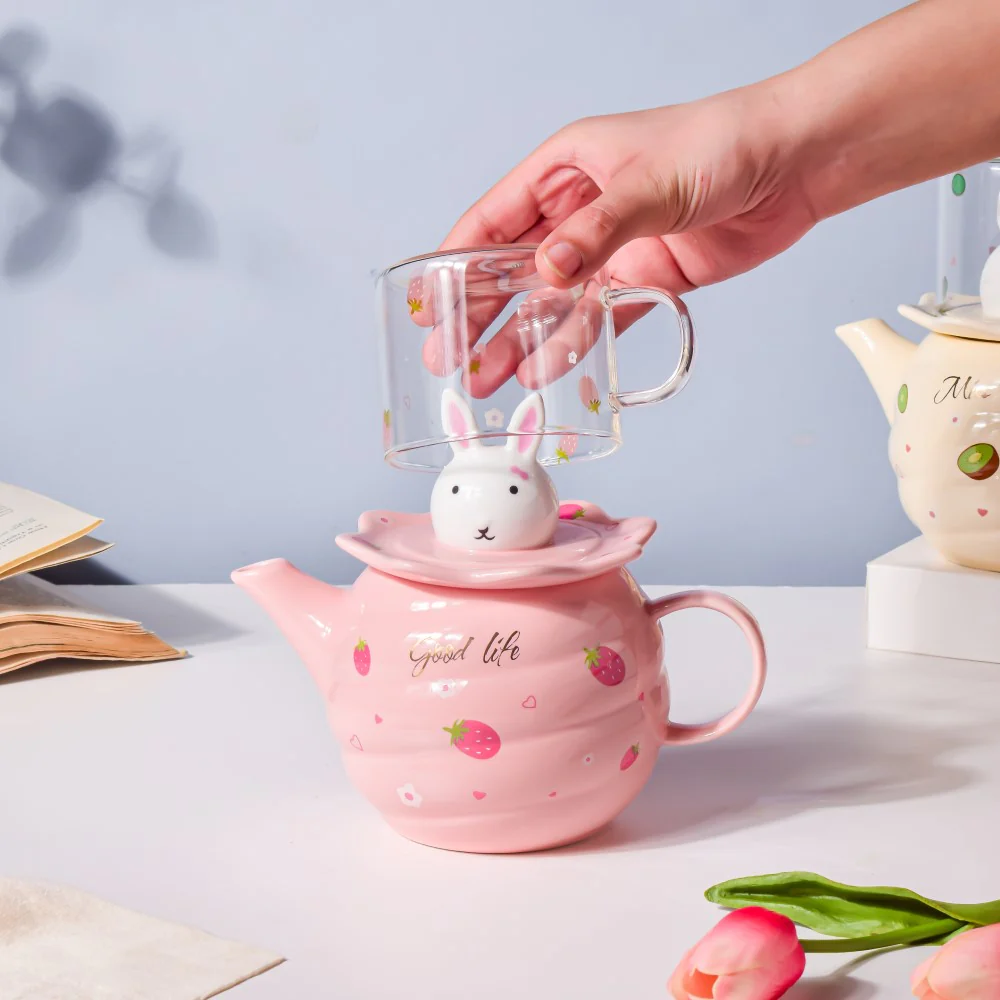 Bunny Tea Cup And Kettle Pink - Image 4