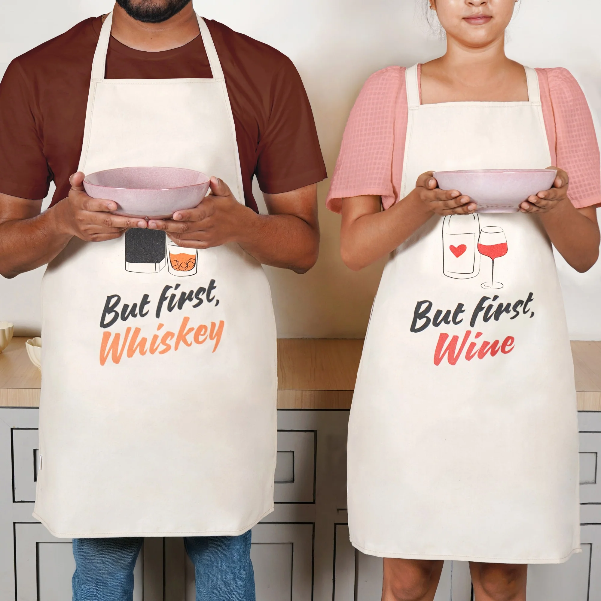 But First Whiskey And Wine Couple Apron Set Of 2 - Image 2
