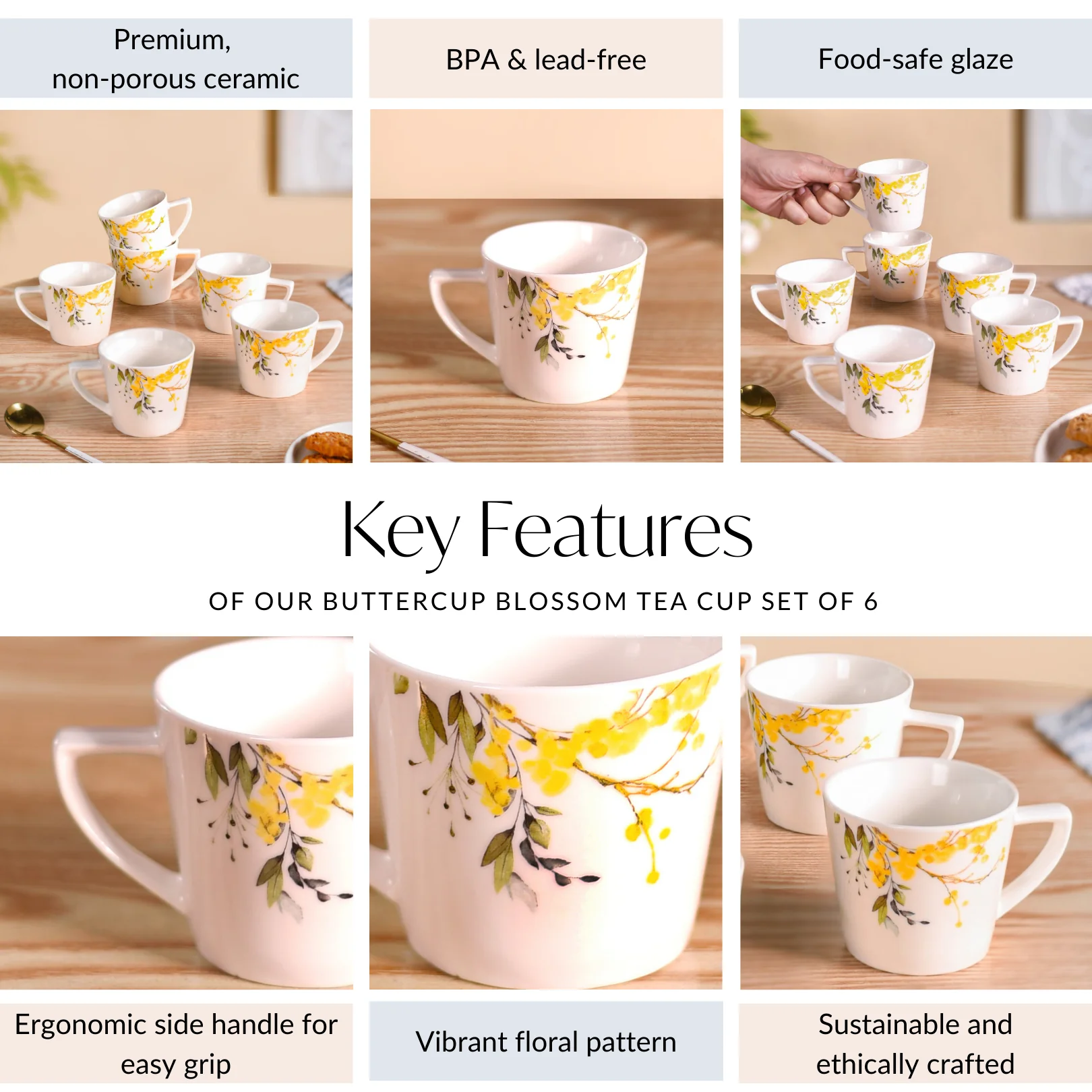 Buttercup Blossom Tea Cup Set Of 6 150ml - Image 5