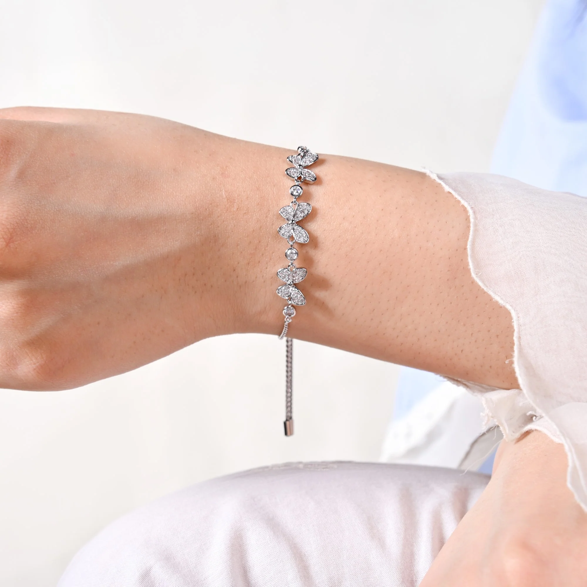 Butterfly Charm Silver Bracelet - Image 2