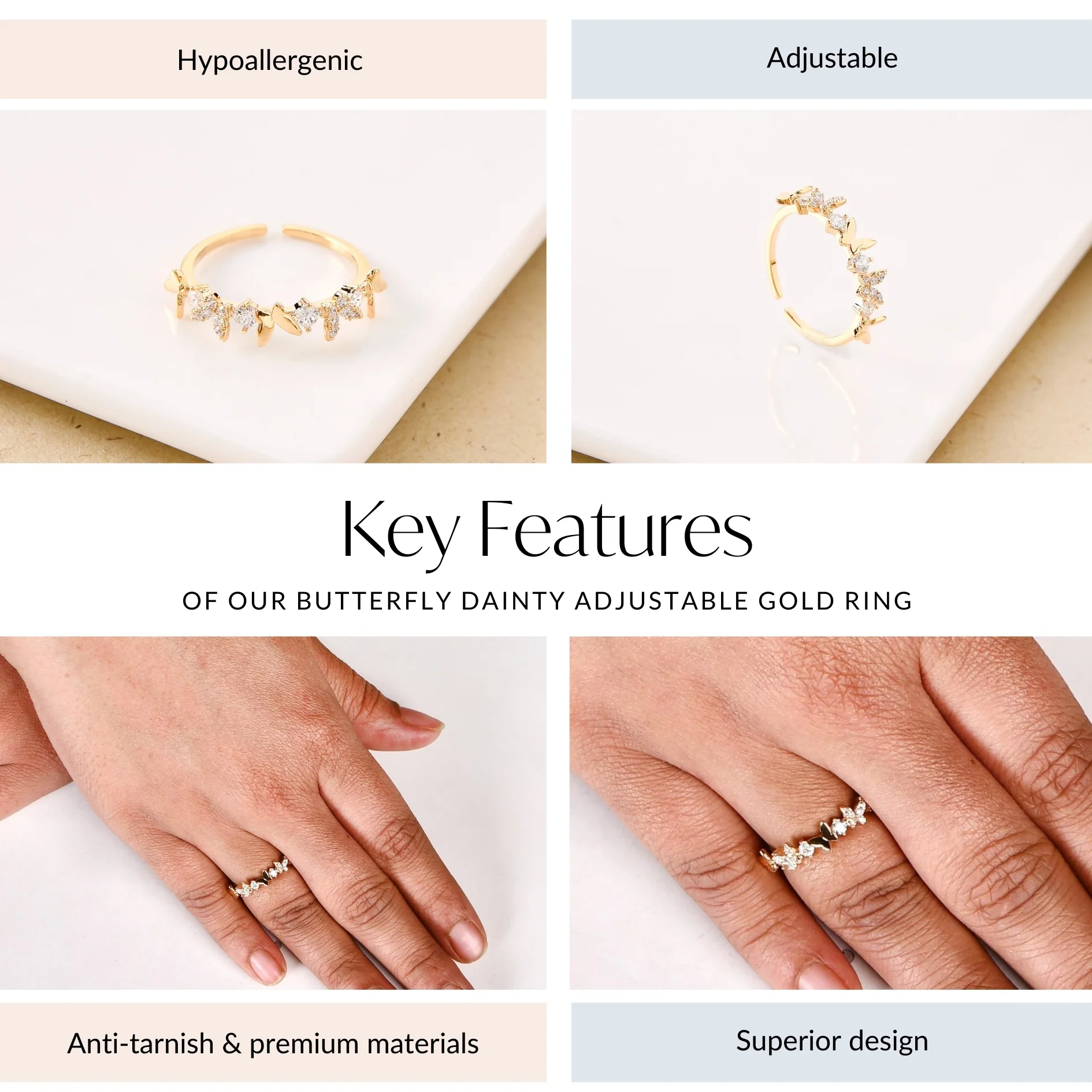 Butterfly Dainty Adjustable Gold Ring - Image 4
