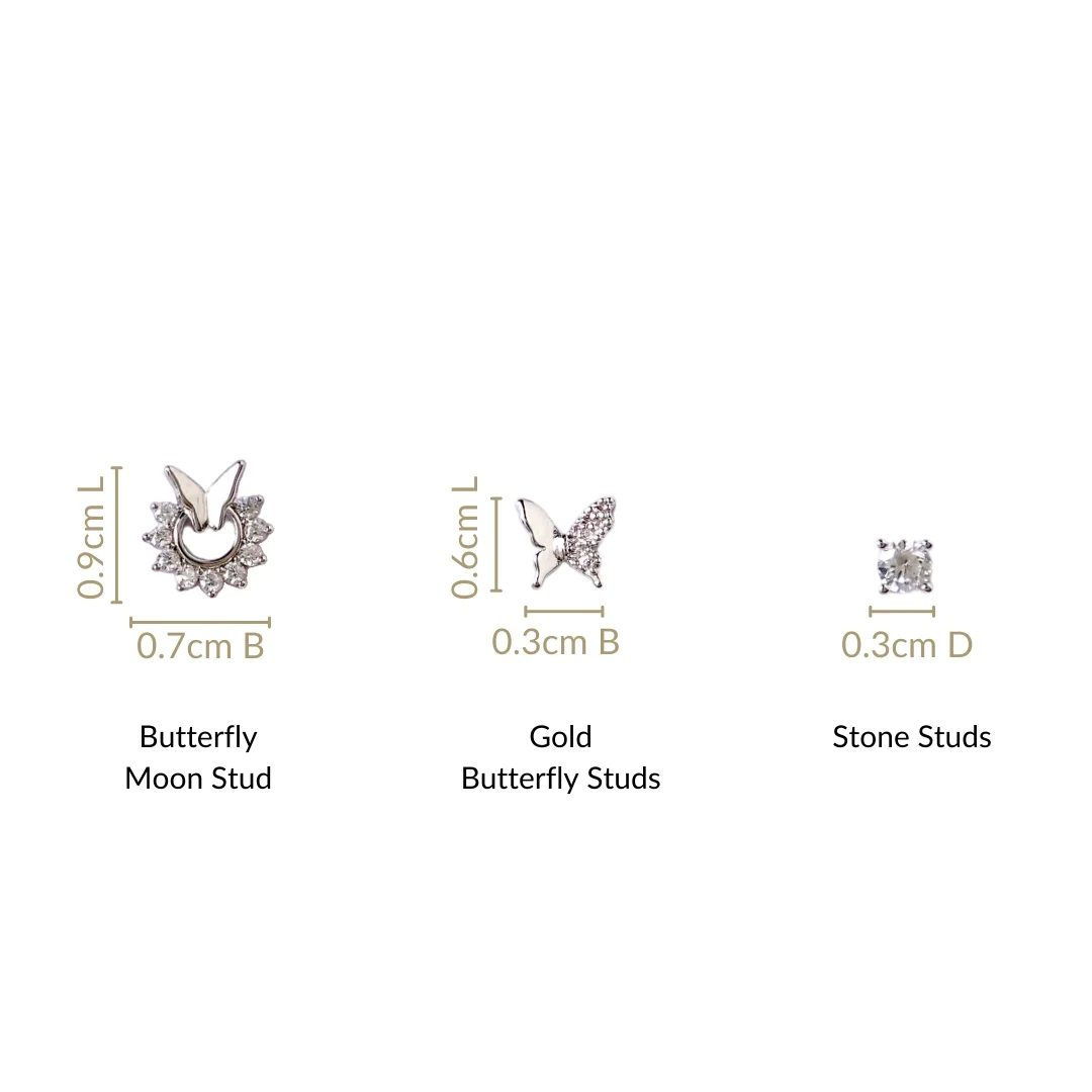 Butterfly Moon Shine Silver Studs Set Of 3 - Image 3