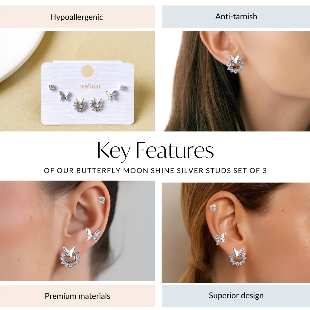 Butterfly Moon Shine Silver Studs Set Of 3 - Image 4