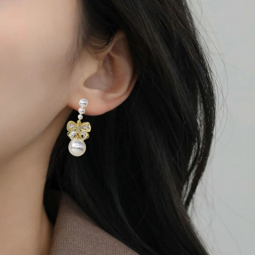 Butterfly Pearl Drop Earrings - Image 5