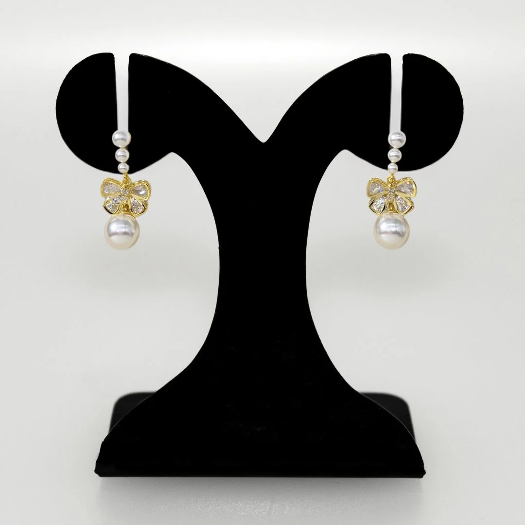 Butterfly Pearl Drop Earrings - Image 6