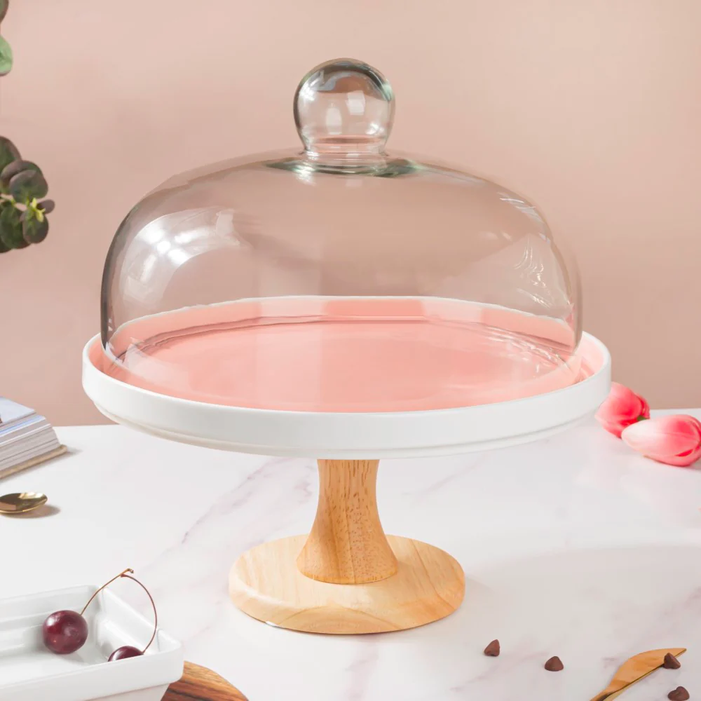 Cake Stand With Cloche Pink 9.5 Inch - Image 10