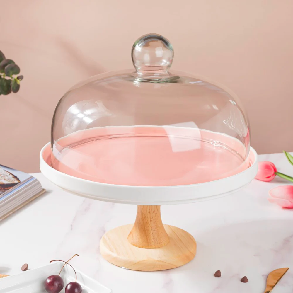 Cake Stand With Cloche Pink 9.5 Inch - Image 11