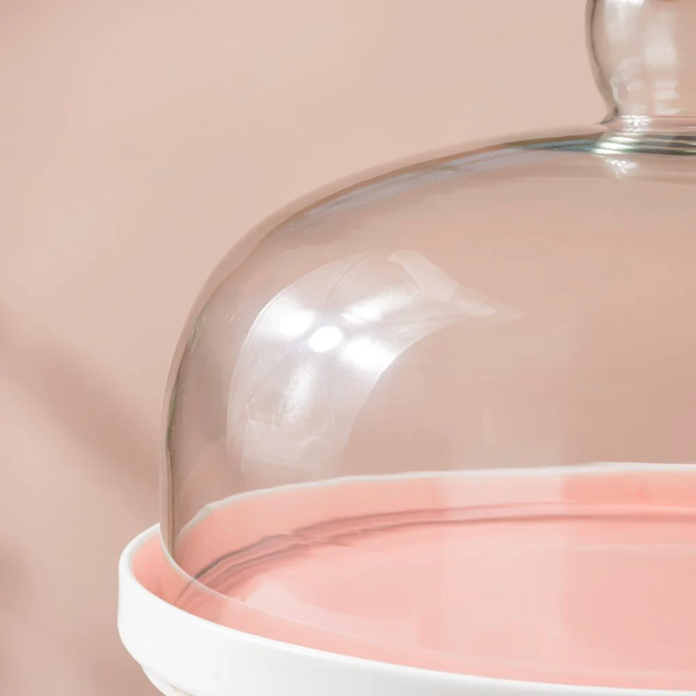Cake Stand With Cloche Pink 9.5 Inch - Image 12