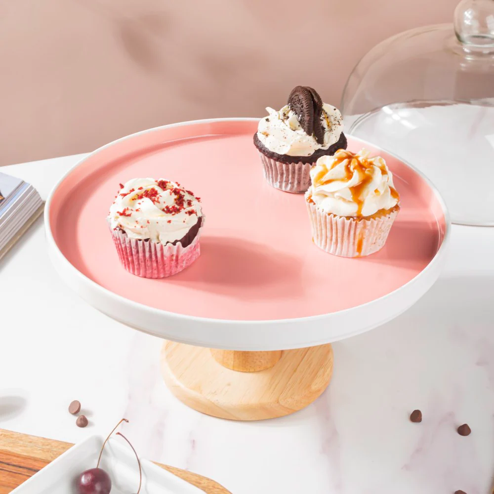 Cake Stand With Cloche Pink 9.5 Inch - Image 3