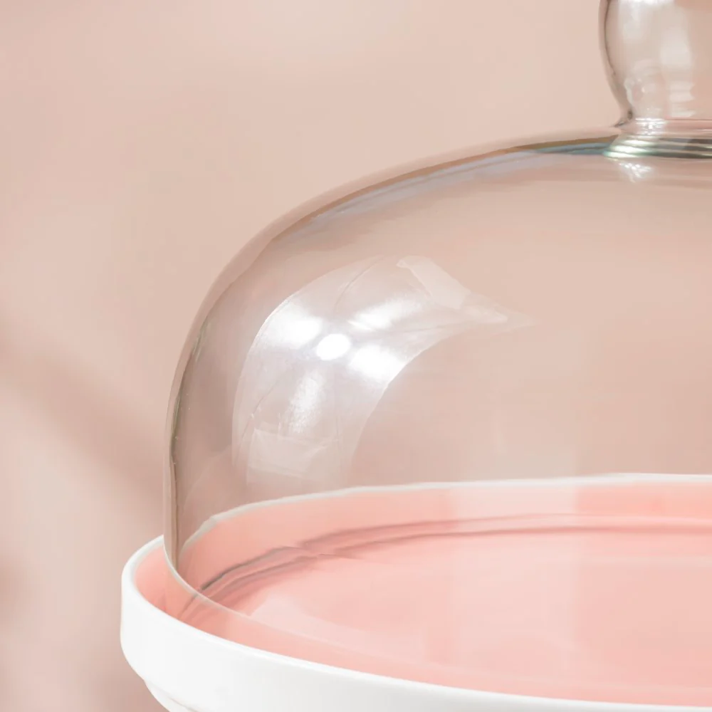 Cake Stand With Cloche Pink 9.5 Inch - Image 8