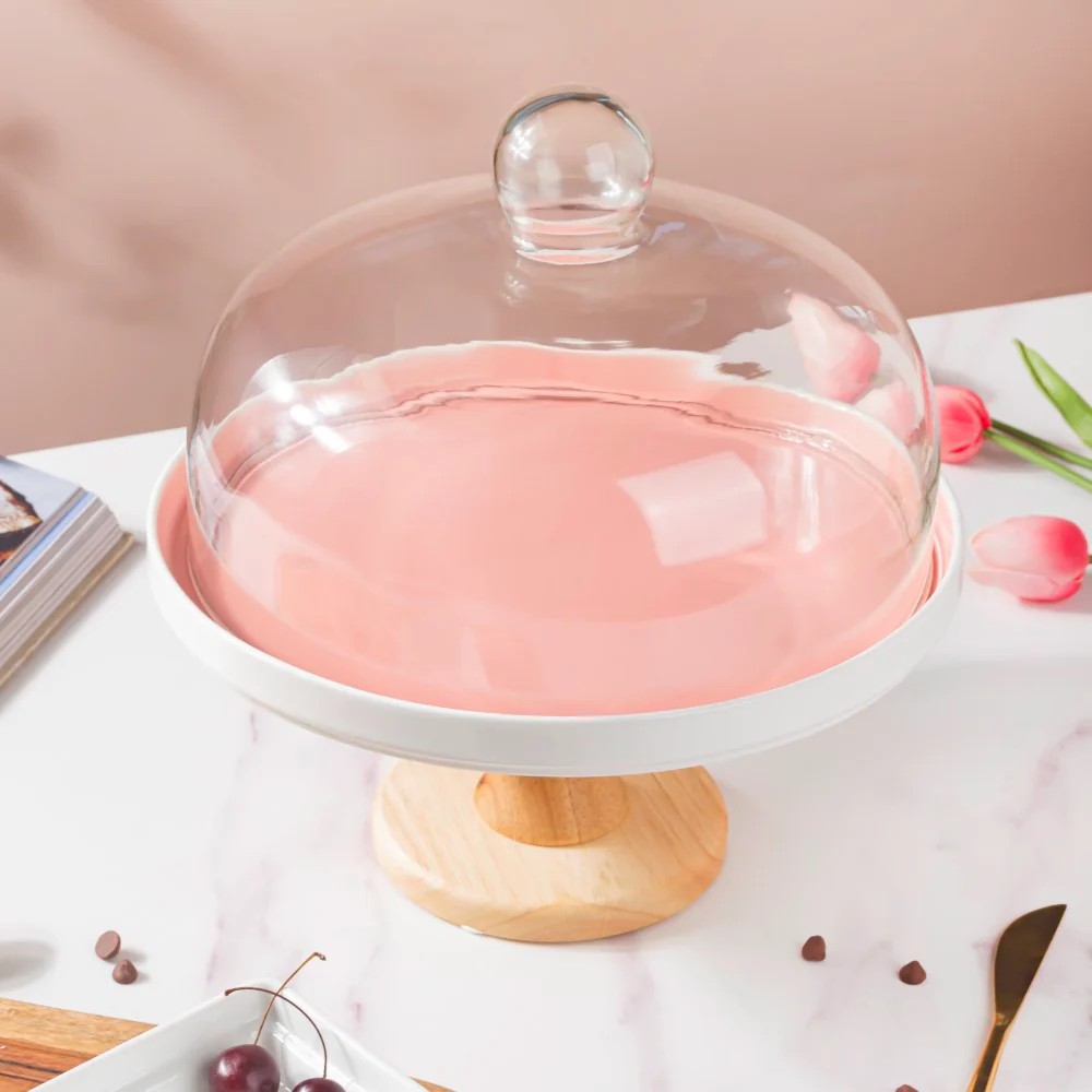 Cake Stand With Cloche Pink 9.5 Inch - Image 9