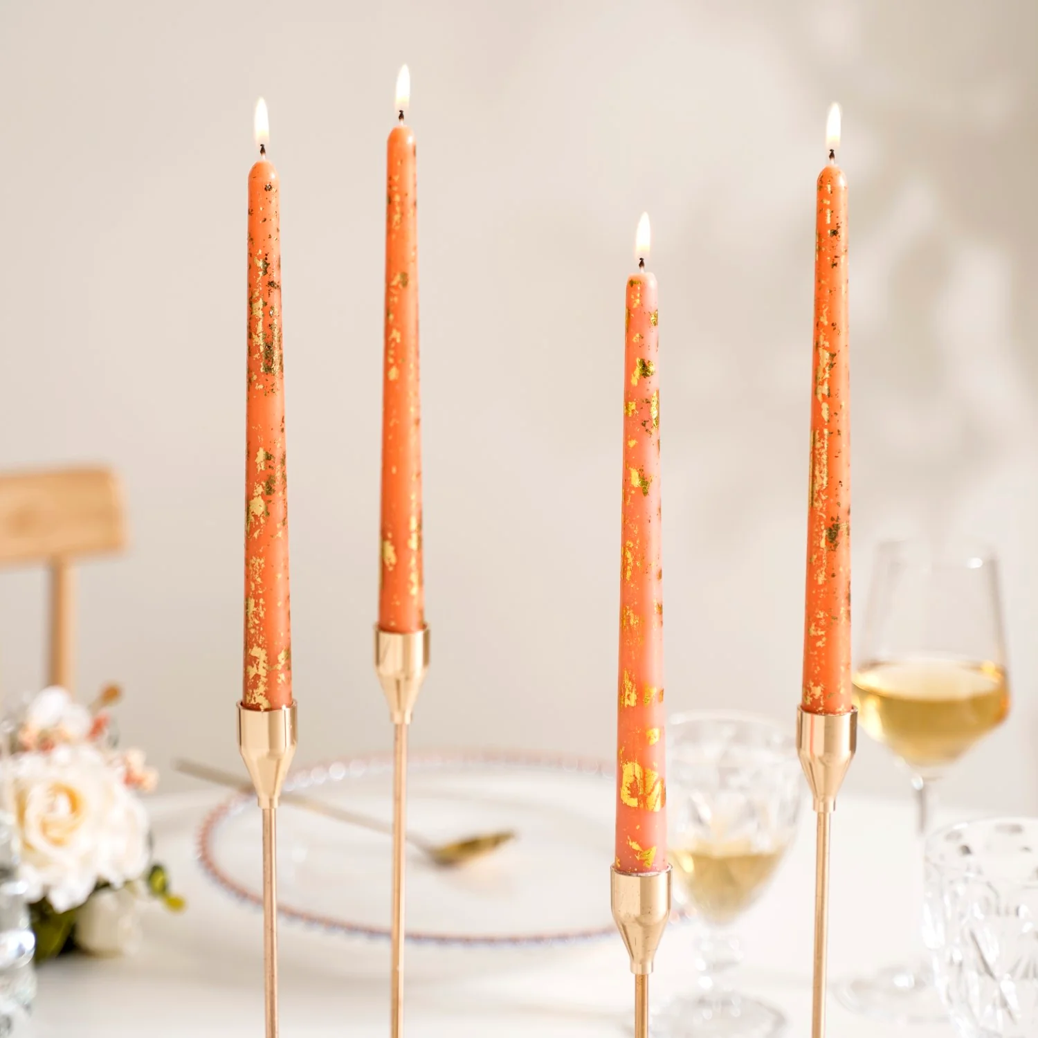 Candle With Golden Flecks Peach Set Of 8 - Image 2