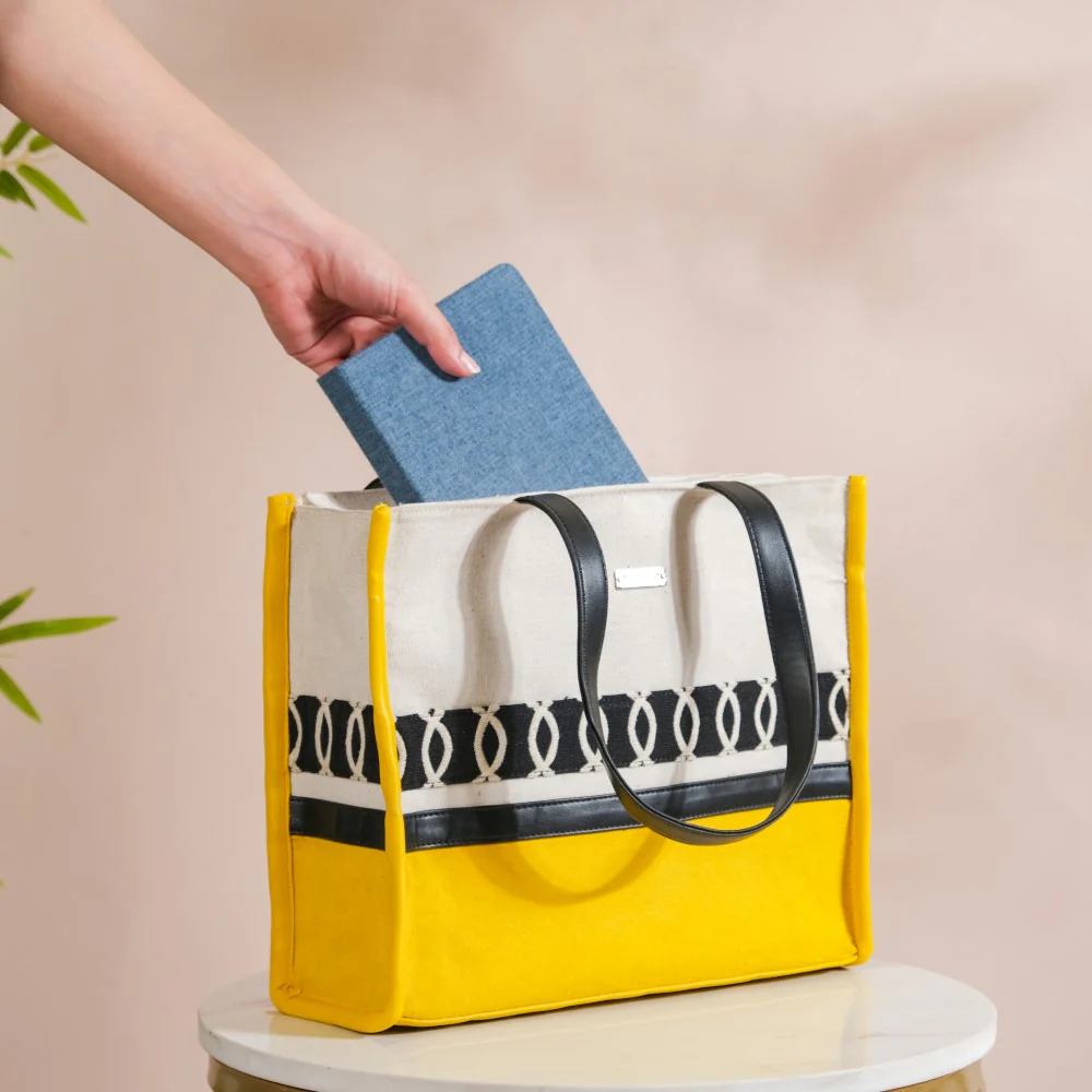 Canvas Cotton Tote Bag Yellow Set Of 2 - Image 13