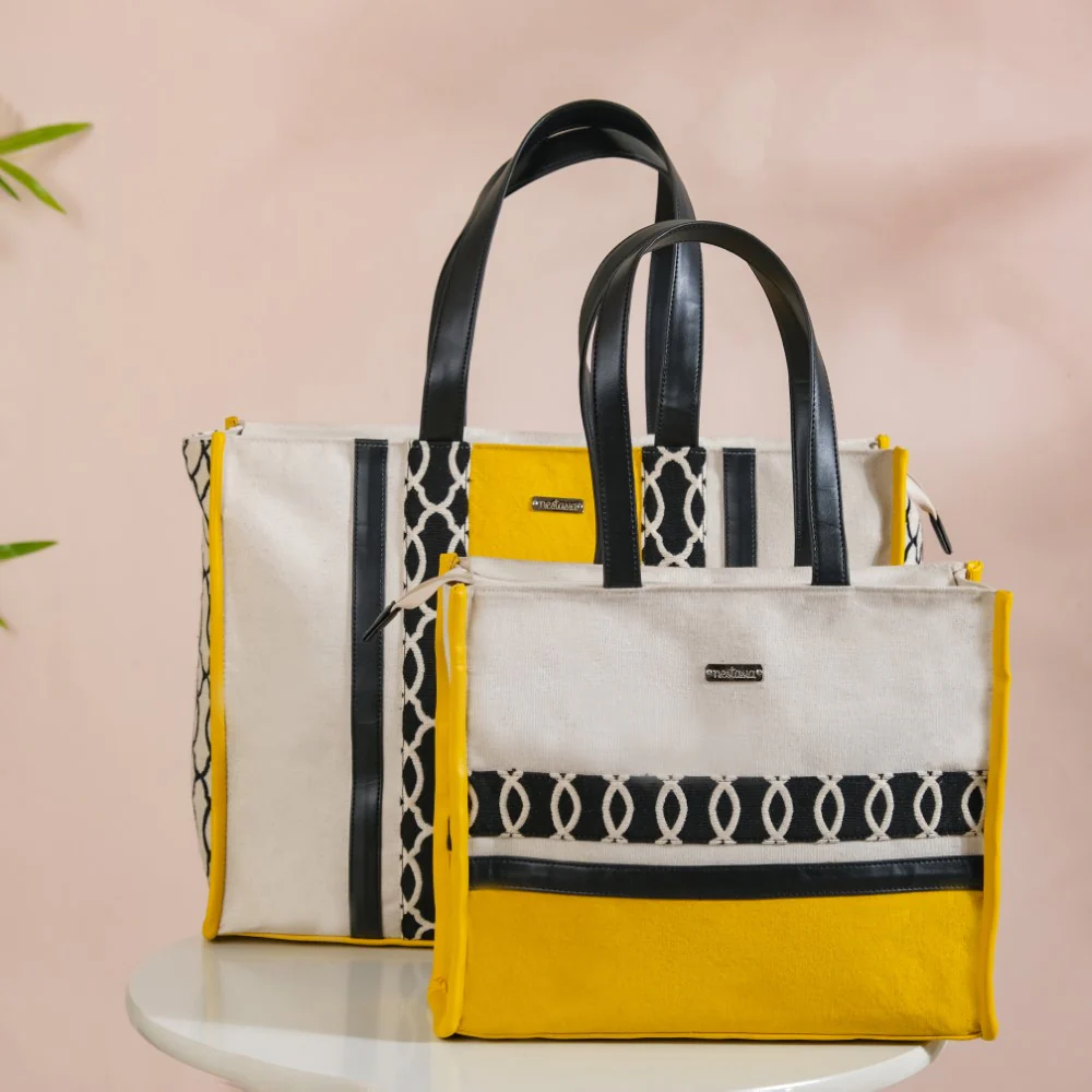 Canvas Cotton Tote Bag Yellow Set Of 2 - Image 4