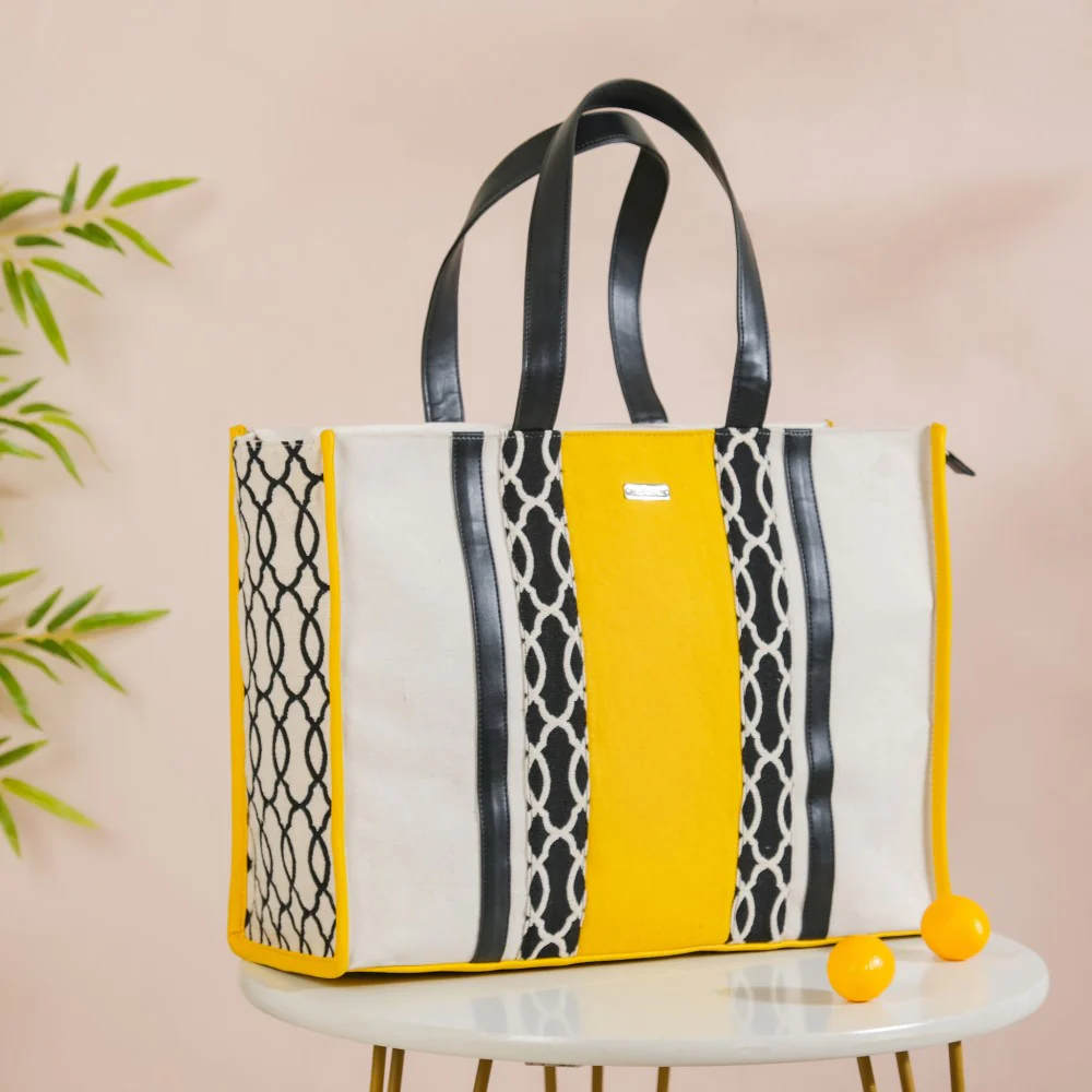 Canvas Cotton Tote Bag Yellow Set Of 2 - Image 5