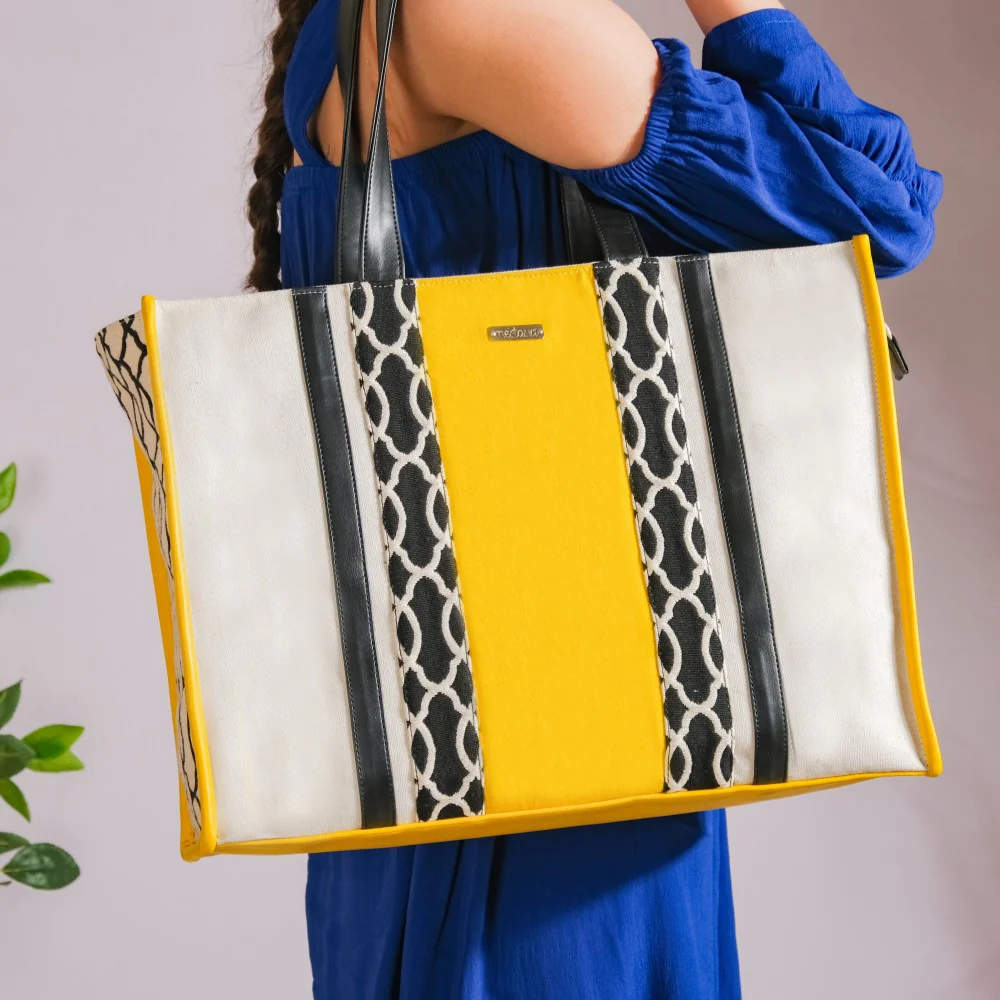 Canvas Cotton Tote Bag Yellow Set Of 2 - Image 7
