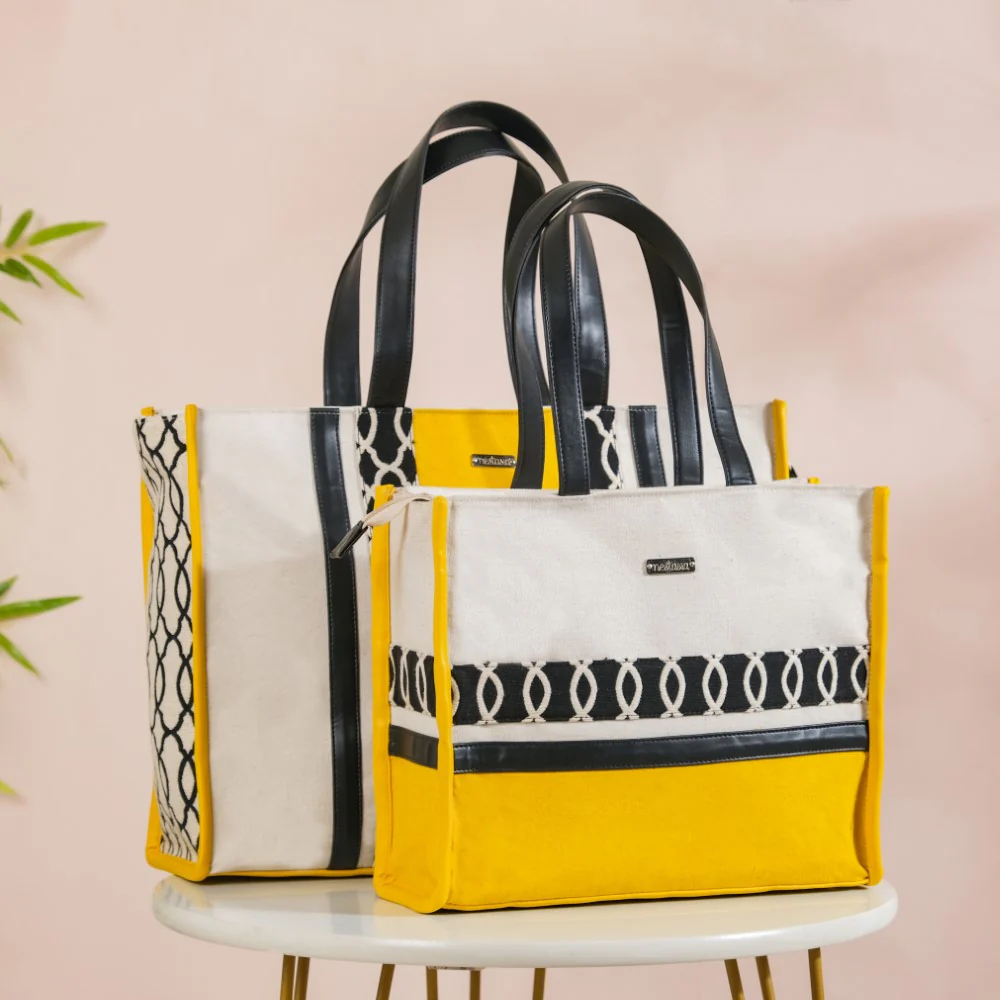 Canvas Cotton Tote Bag Yellow Set Of 2 - Image 9