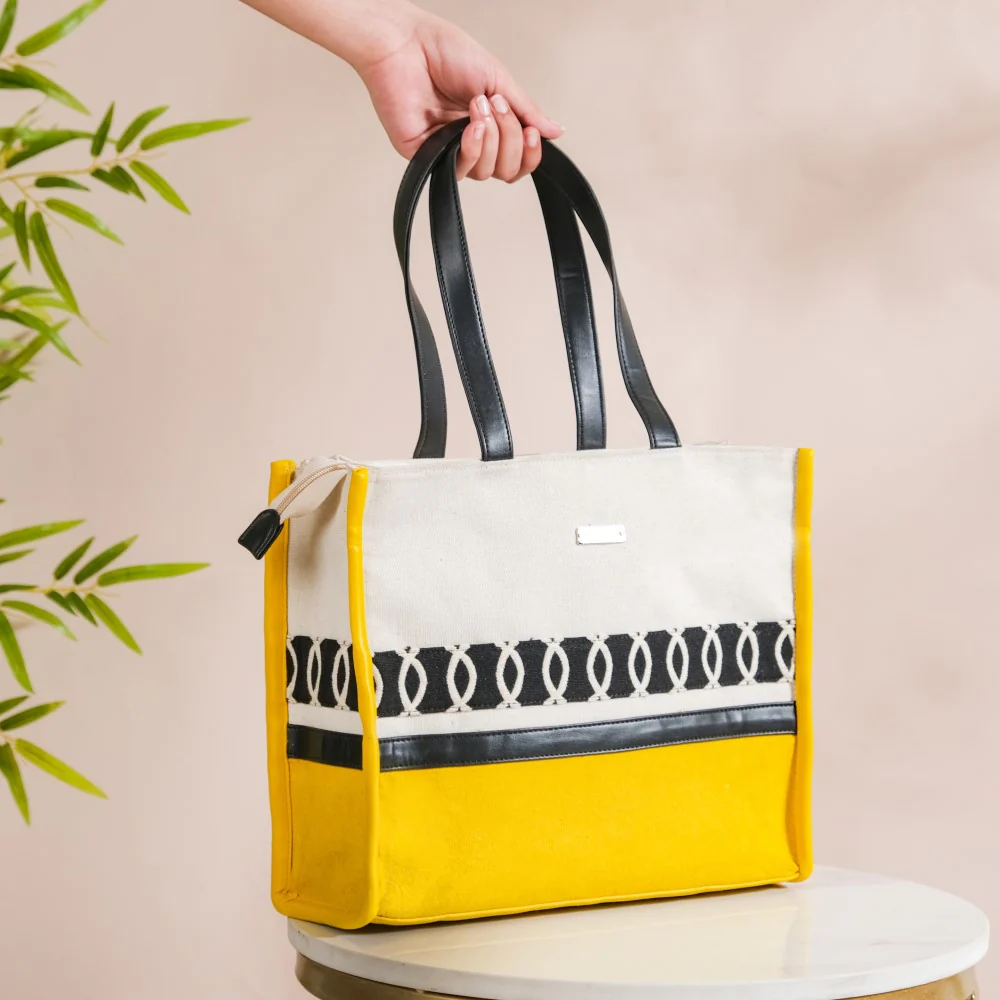Canvas Cotton Tote Bag Yellow Small 12 x 10 Inch - Image 3