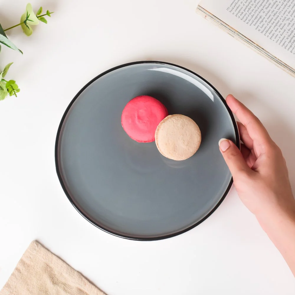 Cara Sleek Ceramic Snack Plate Grey 8 Inch - Image 2