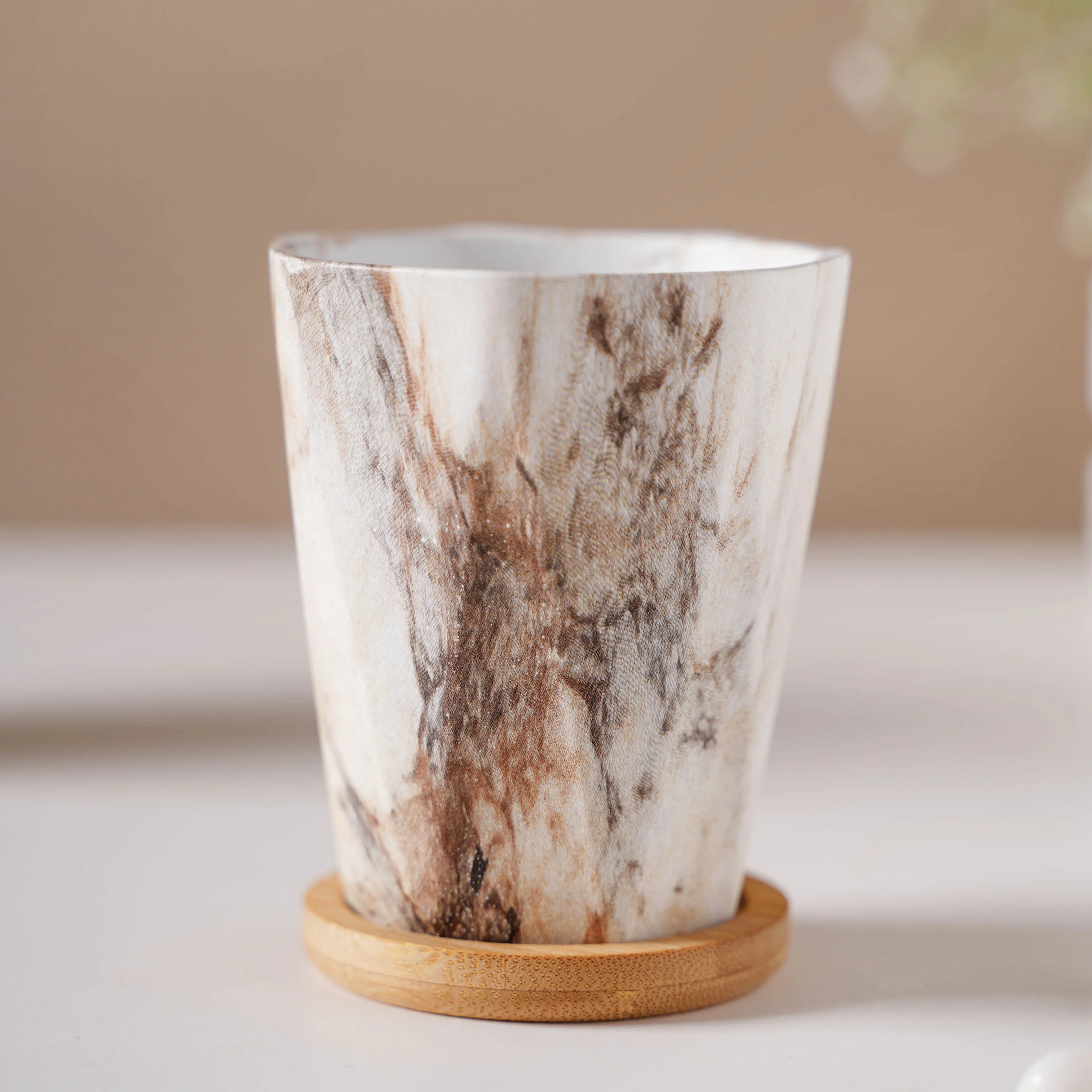 Carrara Marble Brown Planter With Coaster - Image 5