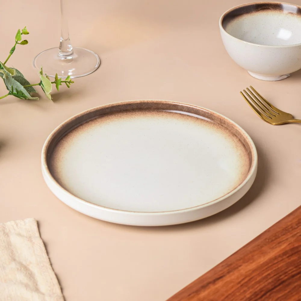 Cavern Clay Ceramic Snack Plate White Brown 8 Inch - Image 5