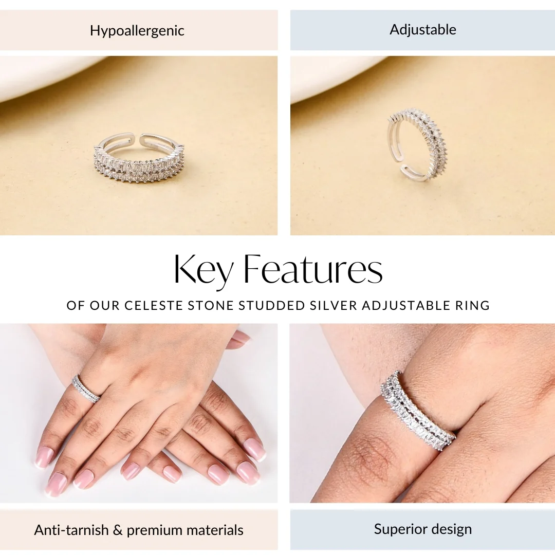 Celeste Stone Studded Silver Adjustable Ring - Image 4
