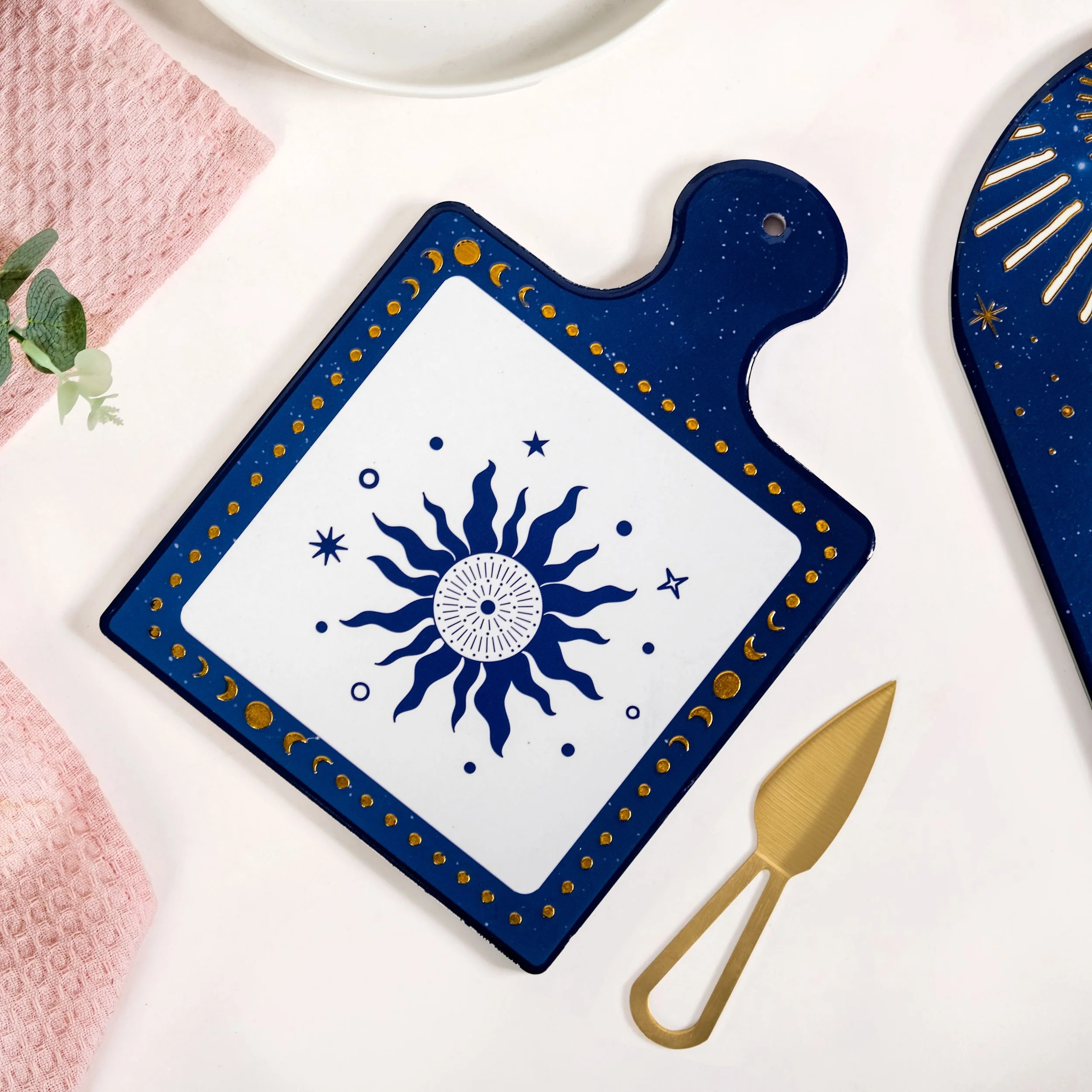 Celeste Sun Moon Cheeseboard With Knife Set Of 2