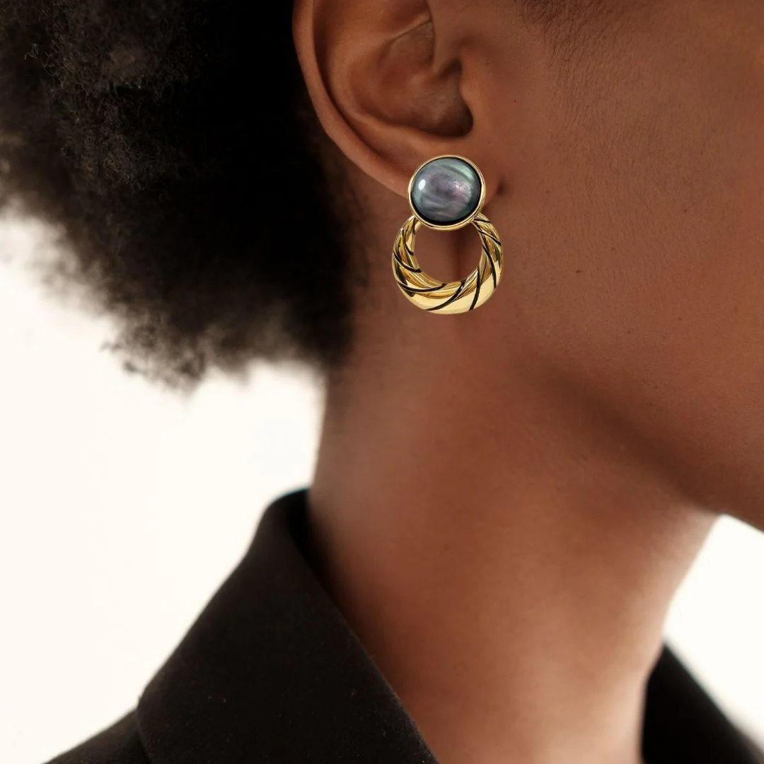 Celestial Opal Hoop Dangler Earrings Grey - Image 2