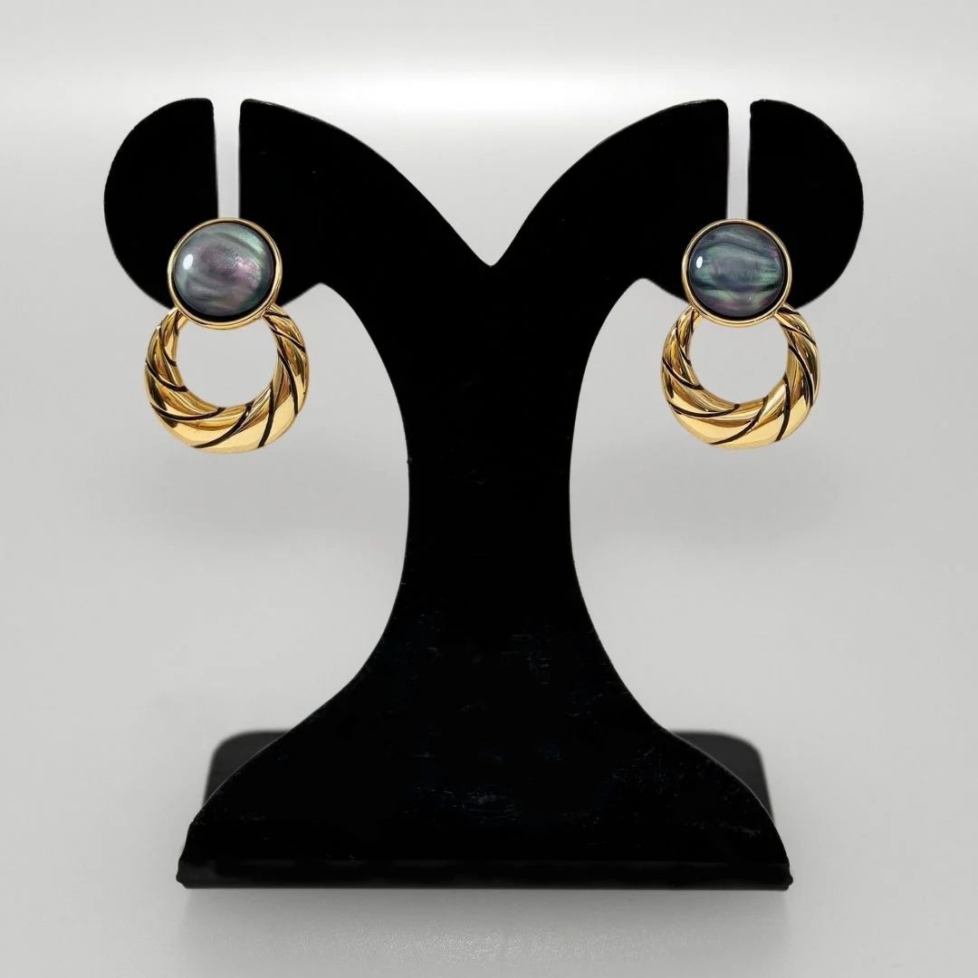 Celestial Opal Hoop Dangler Earrings Grey - Image 6