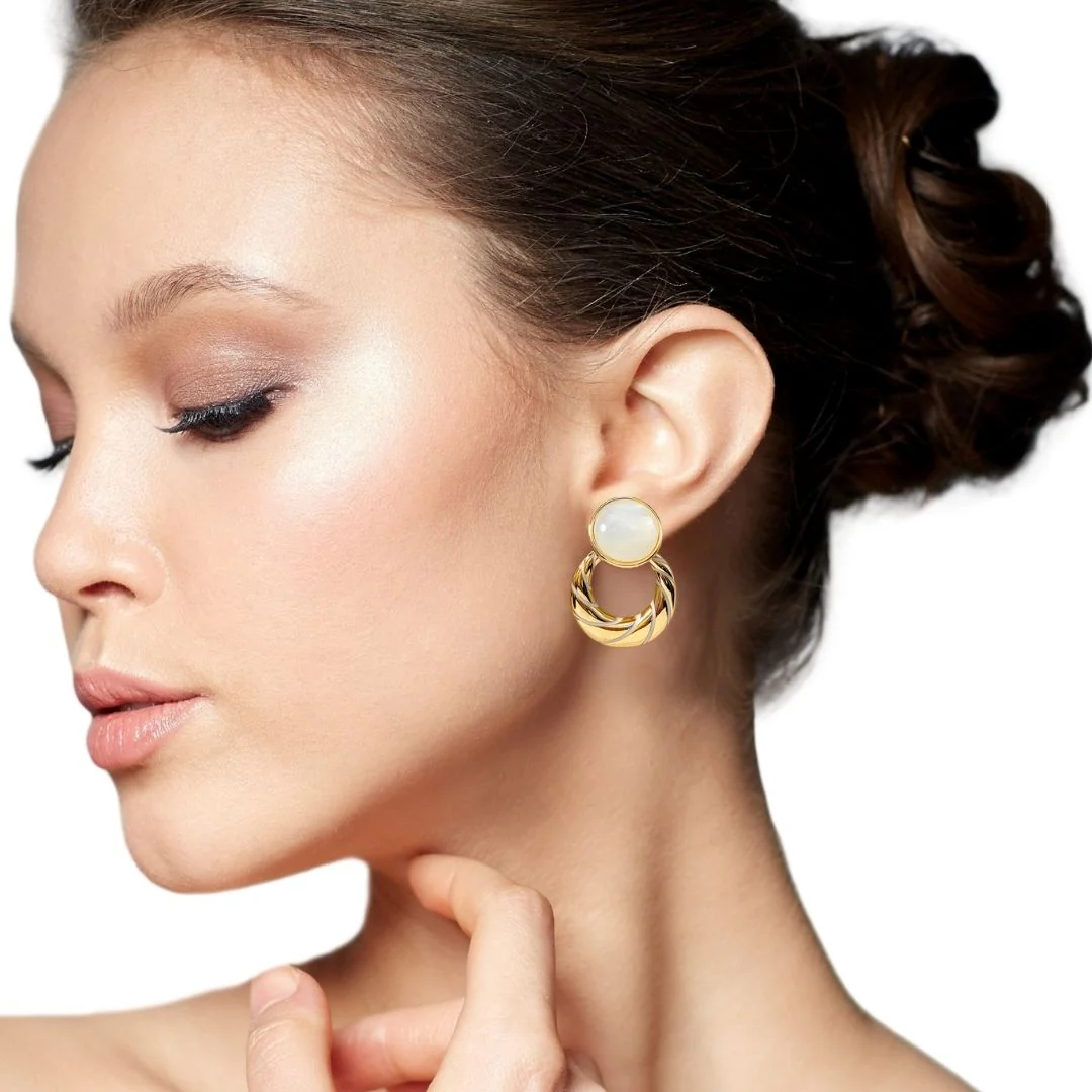 Celestial Opal Hoop Dangler Earrings White - Image 5