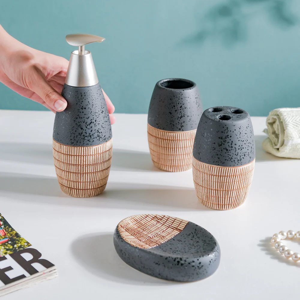 Celestria Black Ceramic Stoneware Bathroom Set Of 4 - Image 6