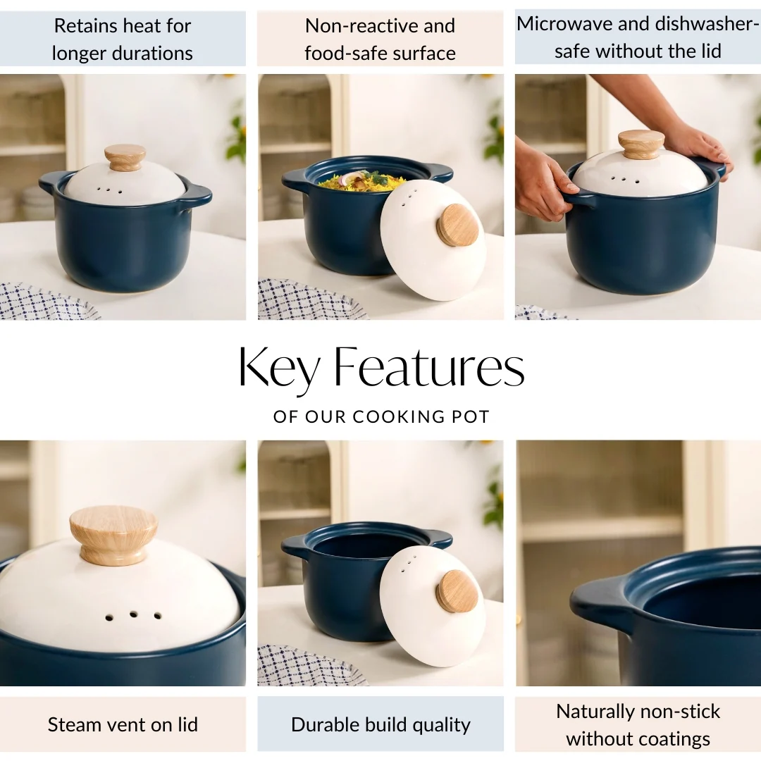 Cera Deep Ceramic Stew Pot Teal 3700ml - Image 4