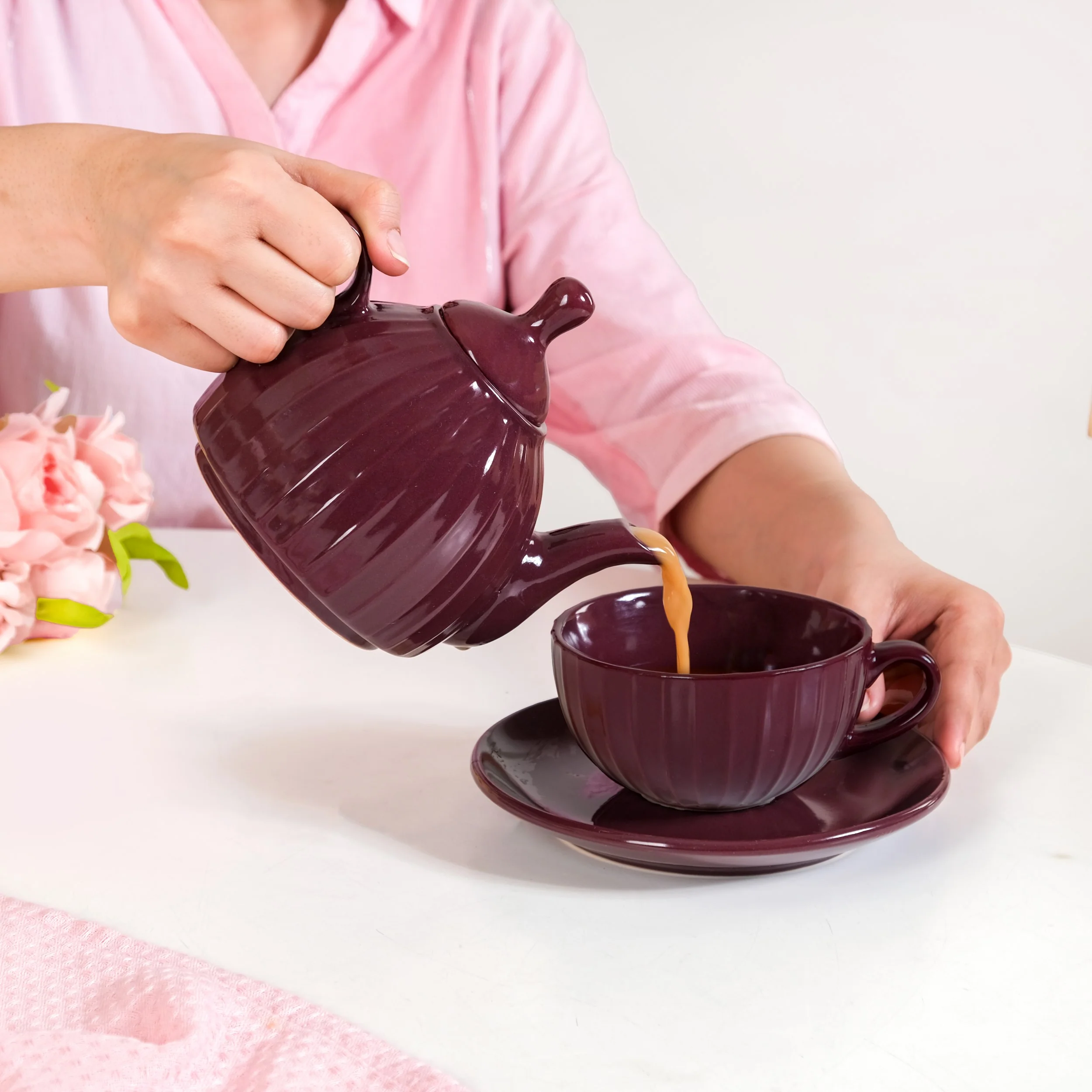 Ceramic Ambrosia One Cup Tea Set Plum - Image 2