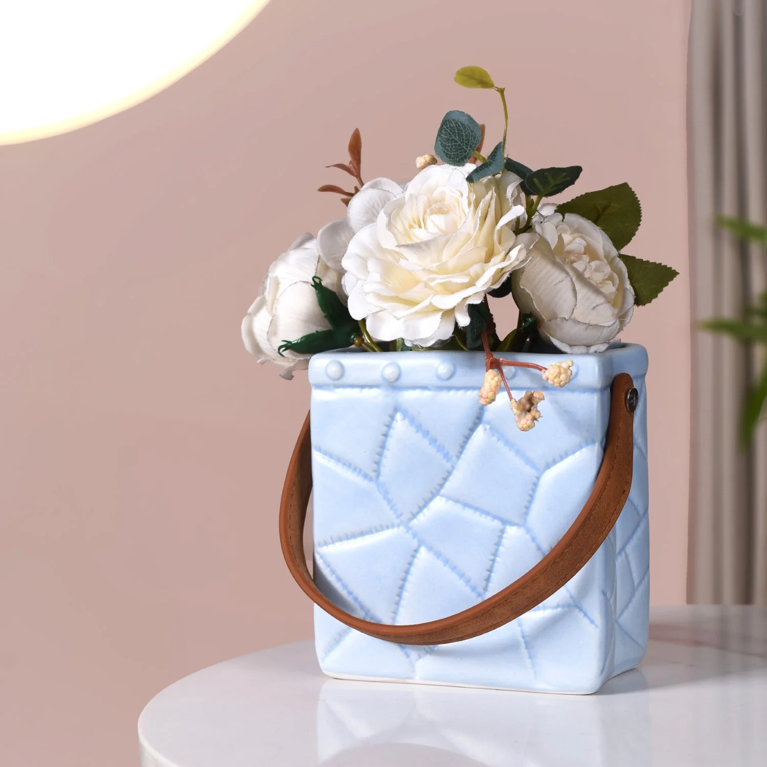 Ceramic Bag Shaped Mini Flower Vase For Home Blue - Image 2