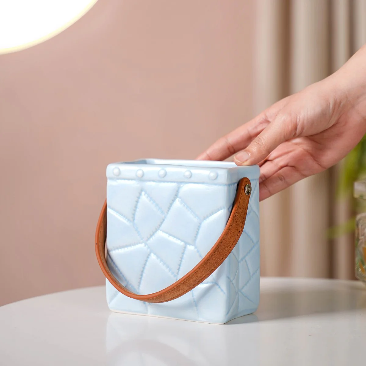 Ceramic Bag Shaped Mini Flower Vase For Home Blue - Image 3