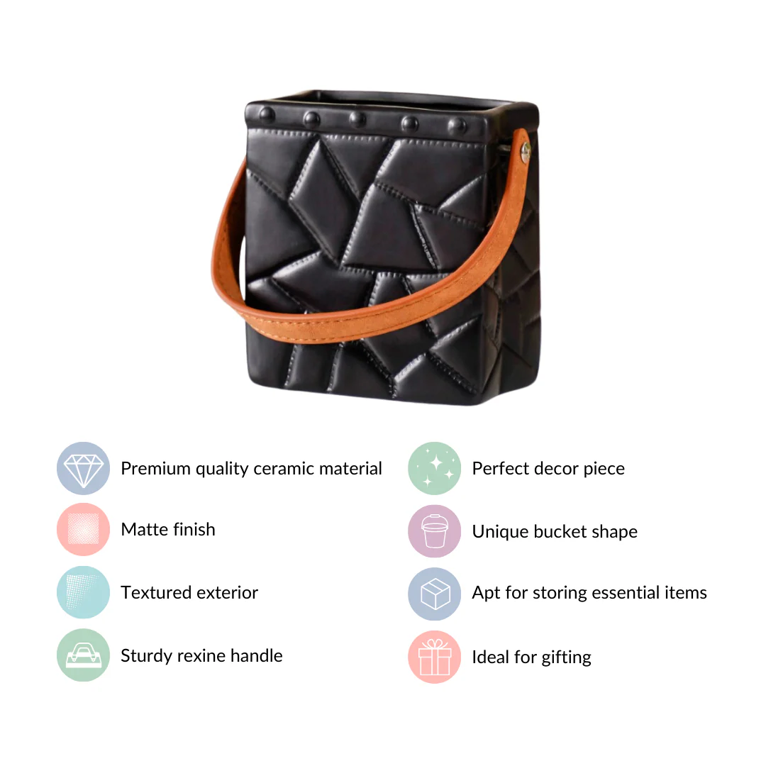 Ceramic Bag Shaped Mini Vase With Handle Black - Image 6