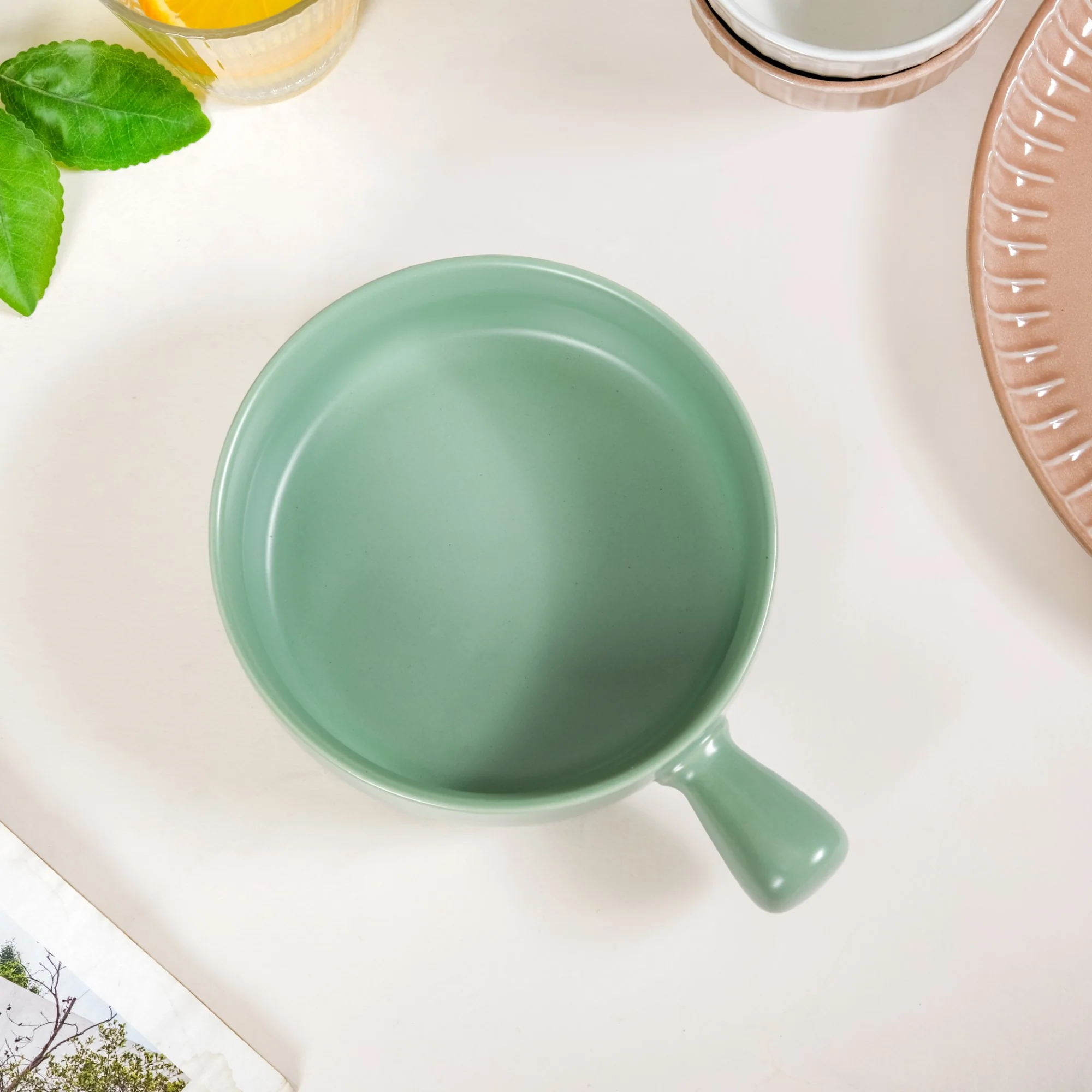 Ceramic Baking Bowl With Handle Sage Green 700ml - Image 6